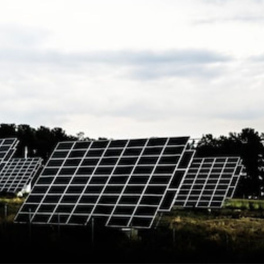 black solar panels on a field