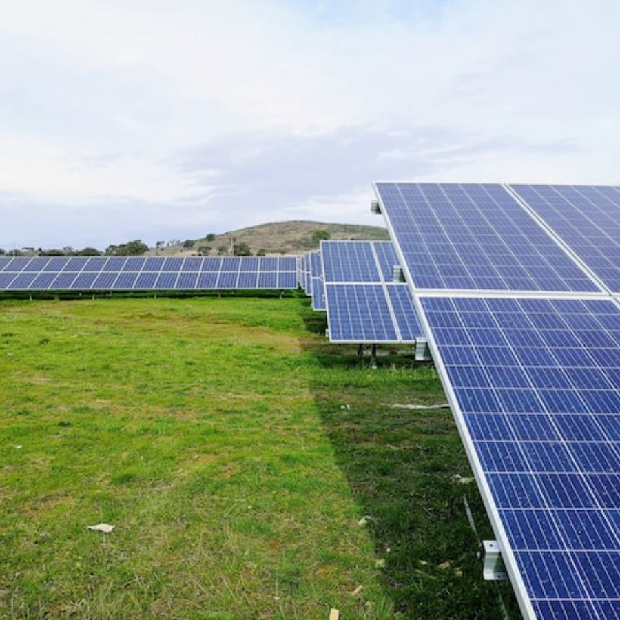 solar panels on a green field