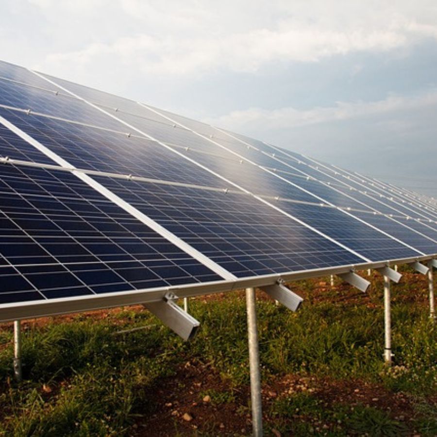 raised solar panels on a field