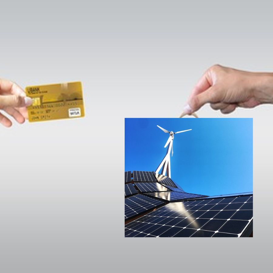 a photo depicting a solar panel purchasing transaction