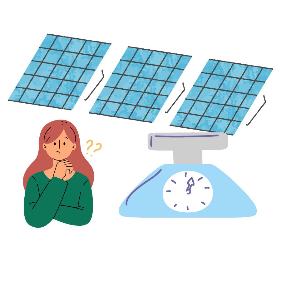 illustration of a lady wondering how much solar panels weigh