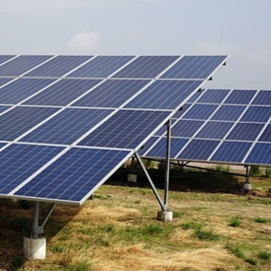 ground mounted solar panels on a field