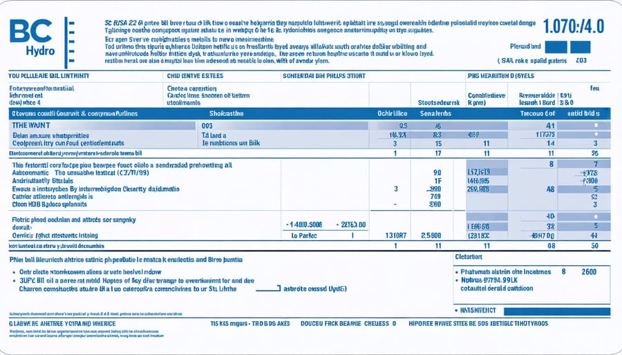 Annotated BC Hydro electricity bill showing monthly usage patterns and peak consumption periods