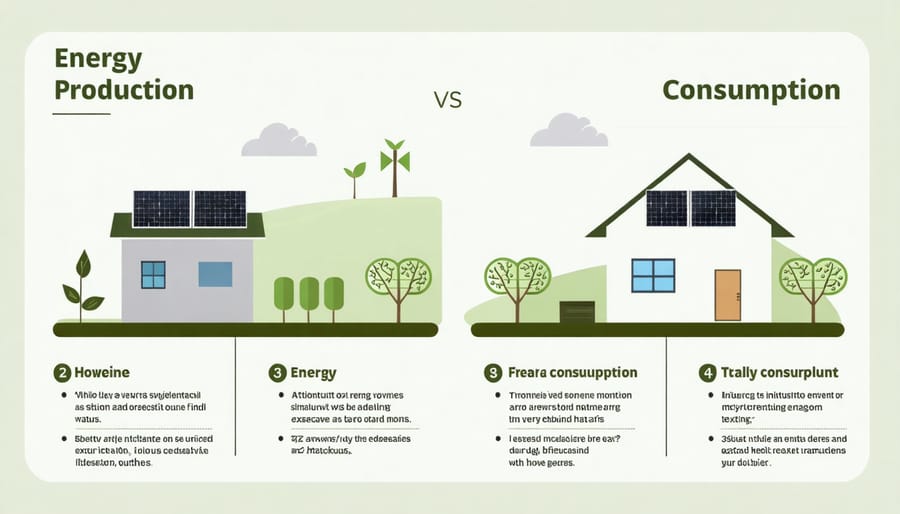 Diagram illustrating how solar energy production balances with household energy consumption throughout the year