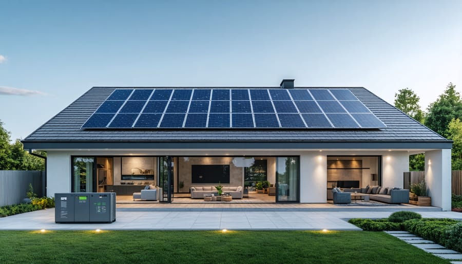 Modern battery storage system installed in residential garage