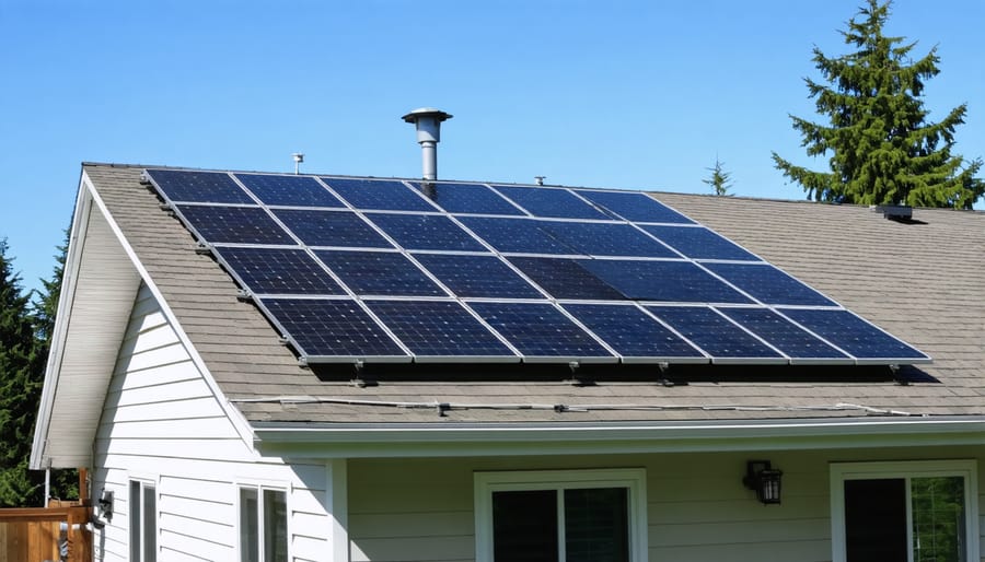 Medium-sized solar panel array installed on a single-family home roof in British Columbia