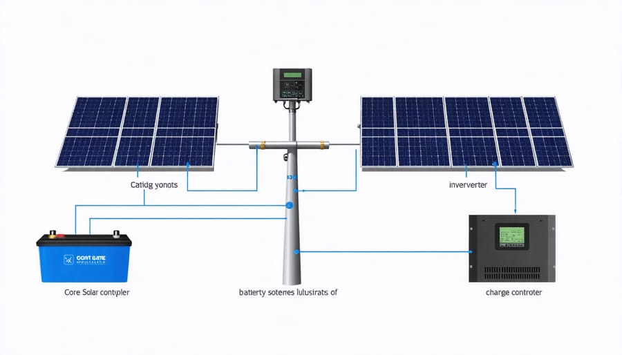 Technical diagram illustrating the interconnections between solar system components
