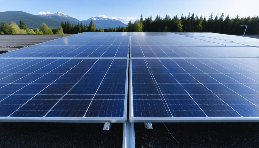 Close-up of advanced solar panel cells showing PERC technology structure