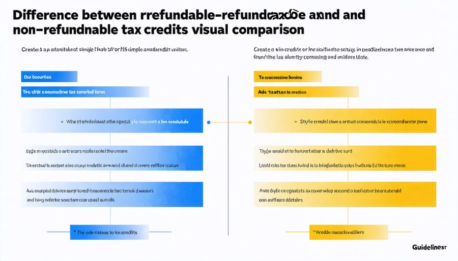 Comparison diagram of refundable vs non-refundable tax credits showing money flow and credit calculation