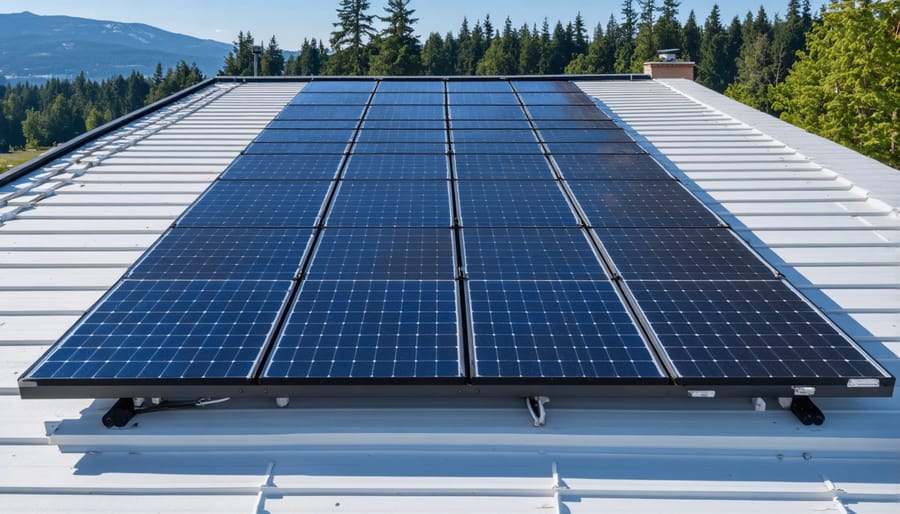 Solar panels installed on the south-facing roof of a suburban home