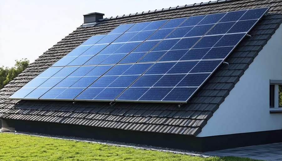 Rooftop solar installation with visible battery storage system