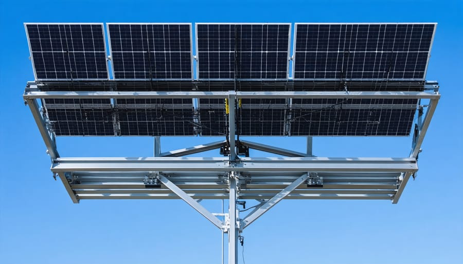 Assembled solar panel ground mount frame structure before panel installation