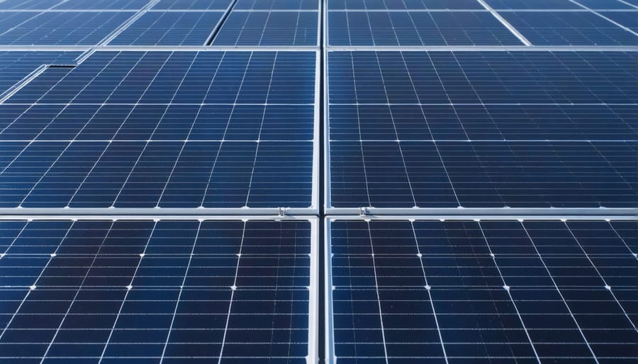 Close-up of solar panel being cleaned with microfiber cloth