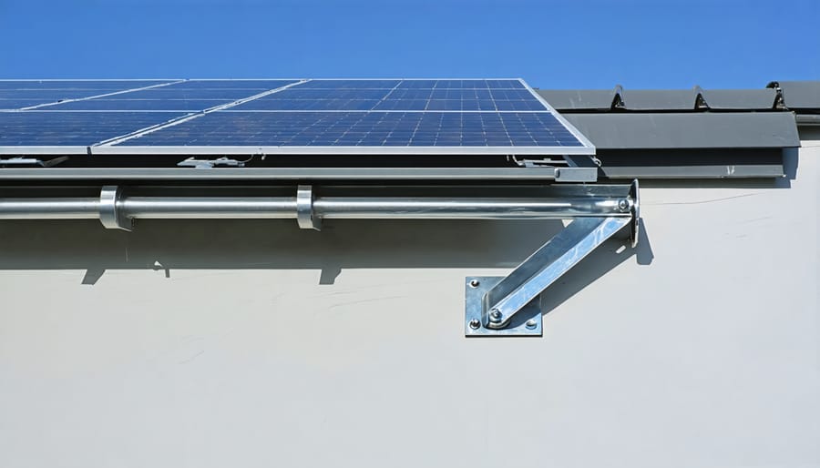 Close-up view of installed solar panel Z bracket on roof tile