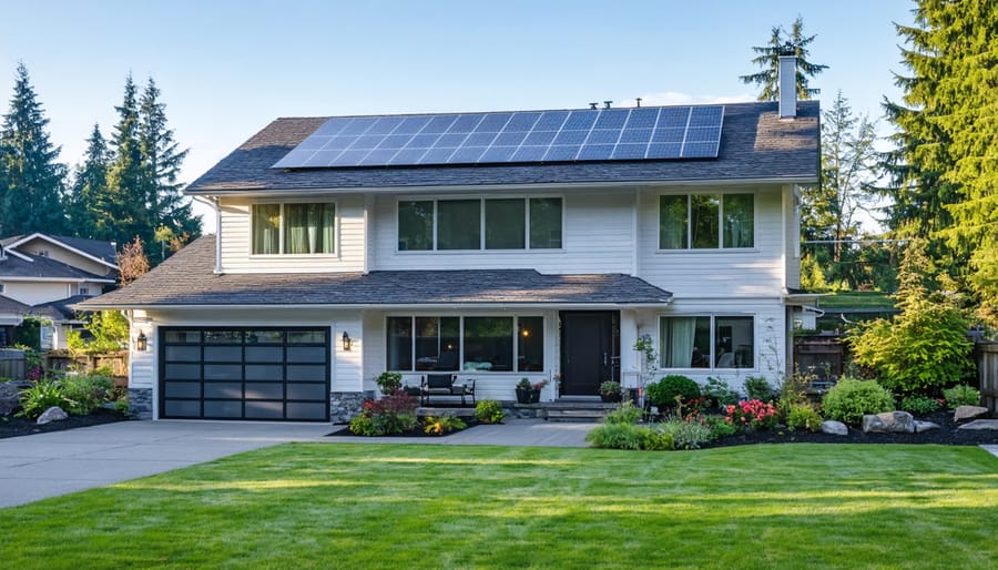 Single-family home with solar panel array on roof in British Columbia