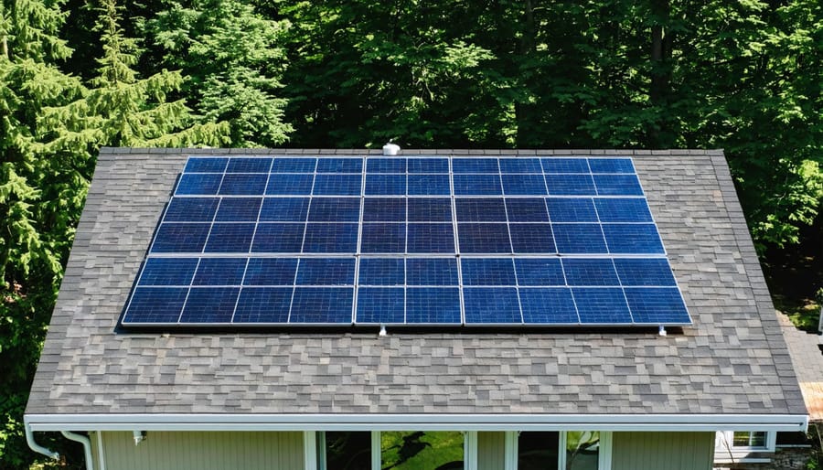 Solar panels mounted on residential roof in British Columbia neighborhood