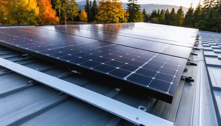 Professional solar installer working on rooftop solar panel and Tesla Powerwall integration in British Columbia
