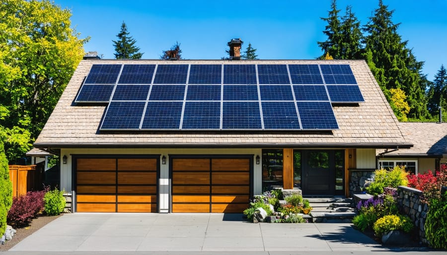 BC residential property with solar panel installation and workshop building