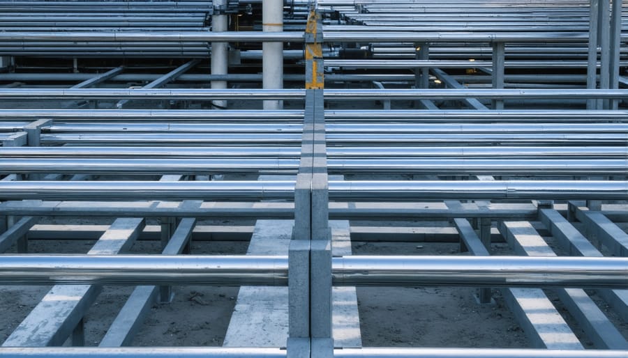 Electrician installing conduit and electrical infrastructure in new home framing
