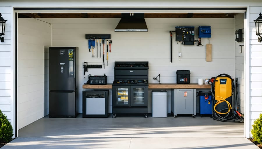 Wall-mounted home battery storage system installed in residential garage