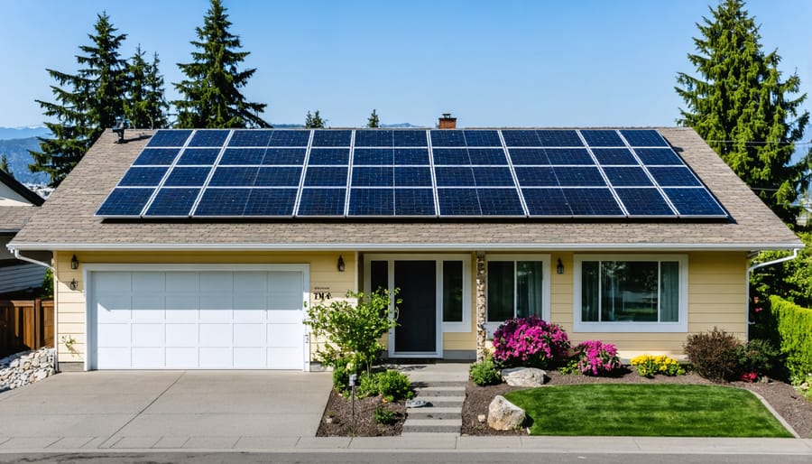 Kelowna family standing in front of home with solar panels installed on roof