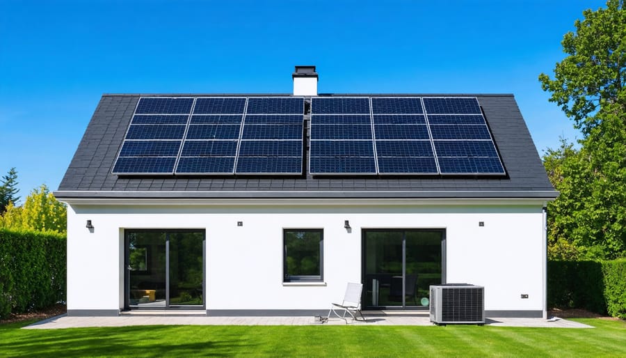 Solar panels installed on residential home roof with mounting hardware visible