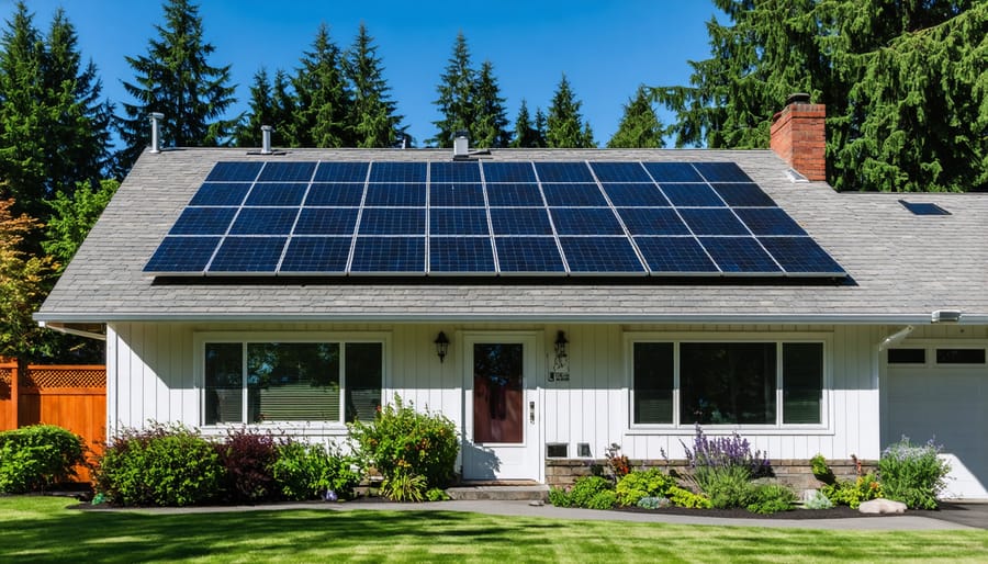 Dollar bills and calculator with solar installation paperwork representing financial incentives
