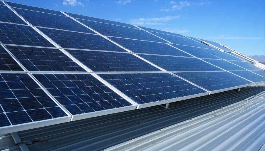 Close-up of solar panel optimizers installed on the back of residential solar panels