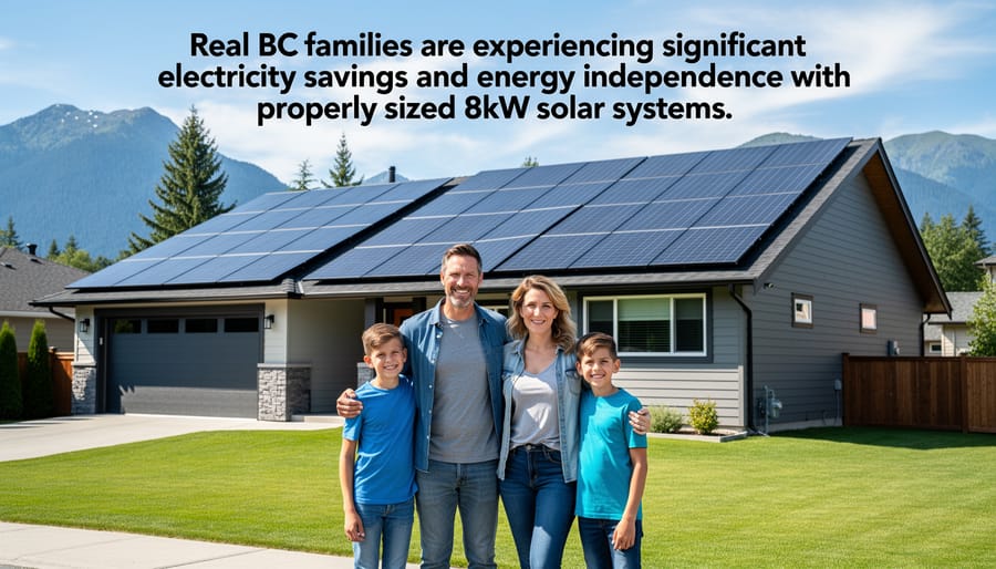 BC family standing in front of their home with solar panels installed on the roof