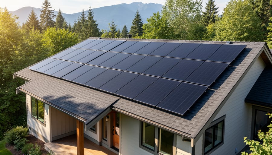 Residential rooftop with solar panel array installation on British Columbia home