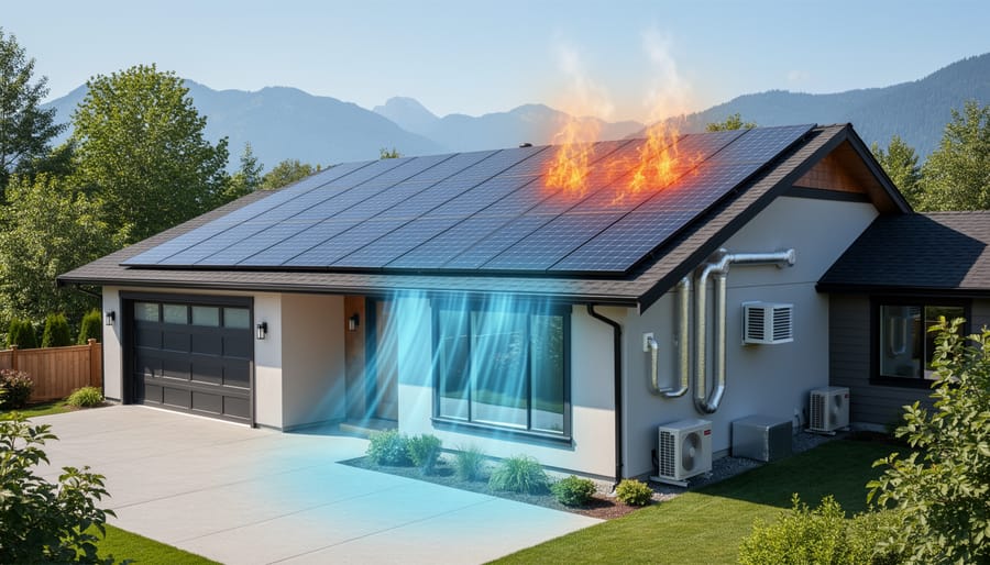 British Columbia residential home with rooftop solar panels and air conditioning unit