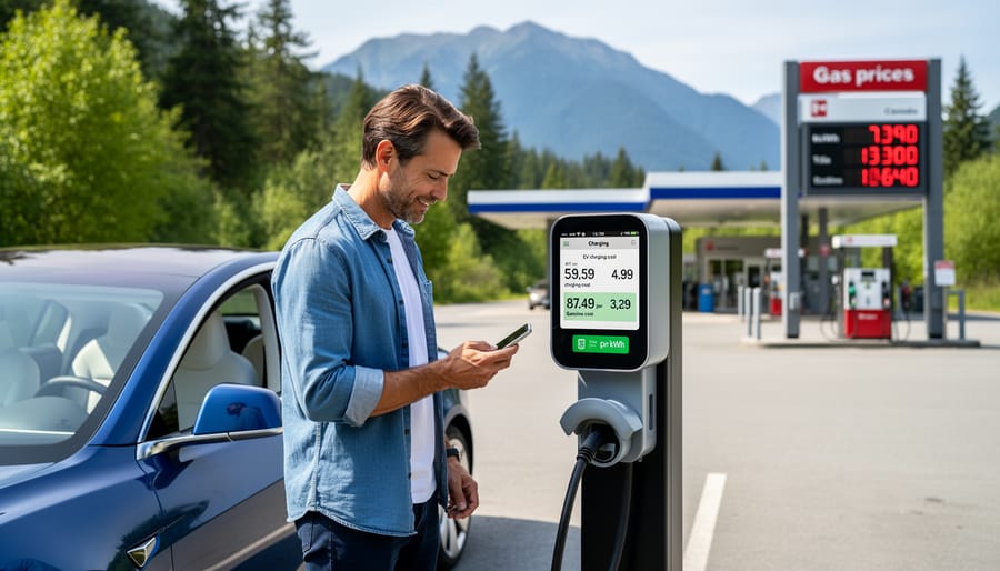Hands using calculator app on smartphone with car keys on table for cost planning