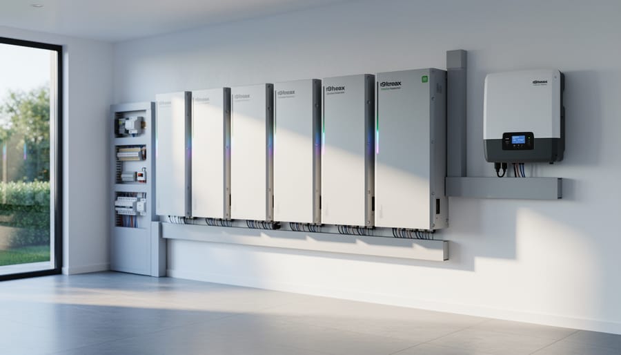 Lithium battery bank installation in residential garage setting