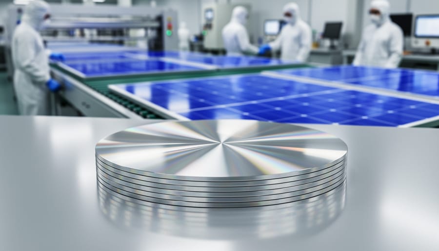 Close-up of purified silicon chunks showing crystalline structure