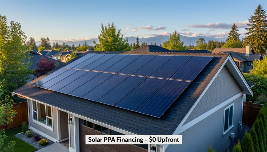 Solar panels installed on residential rooftop in British Columbia neighborhood