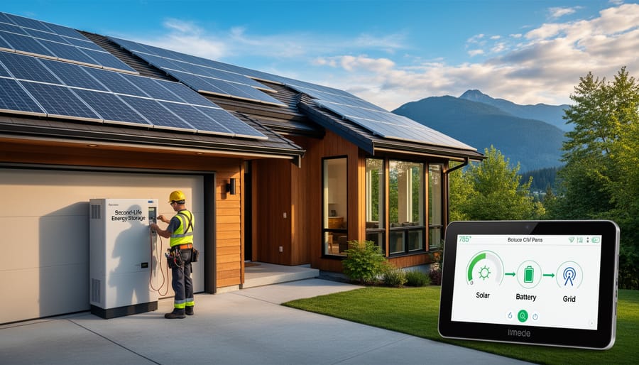 British Columbia home with solar panels and battery storage system integrated into residential architecture