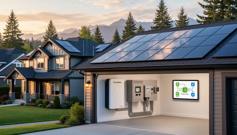 Modern BC residential home with rooftop solar panels and battery storage system