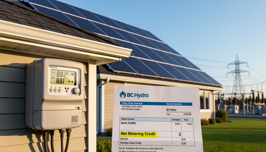 BC Hydro meter and solar inverter showing net metering connection