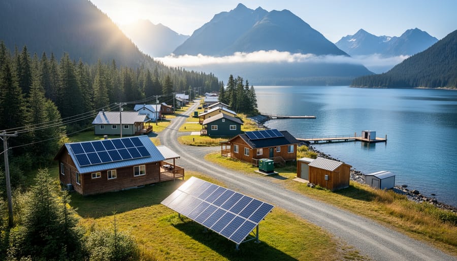 Remote British Columbia community with mountains in background showing non-integrated area