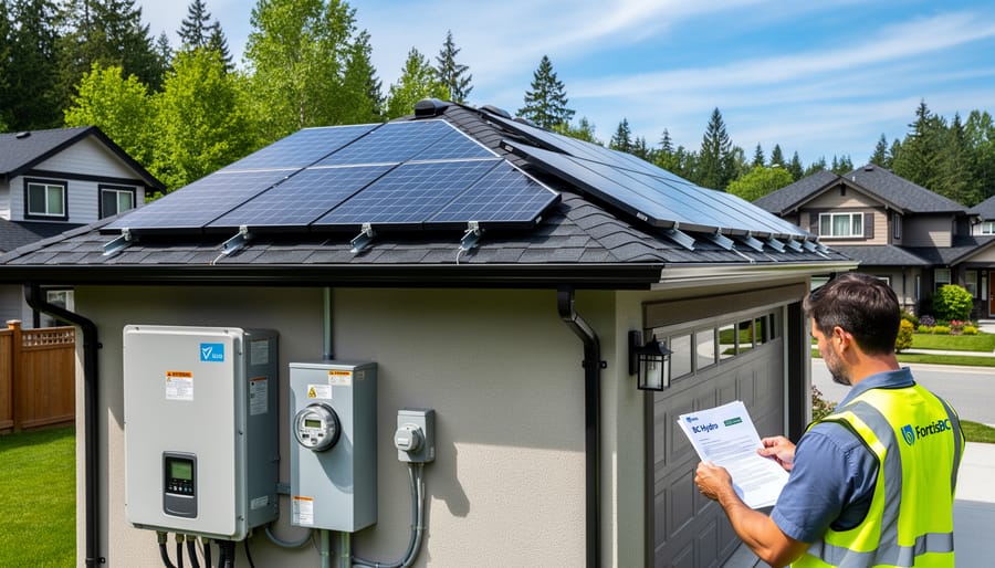 Solar panels installed on residential home rooftop in British Columbia