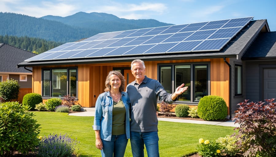 BC family standing in front of their solar-powered home