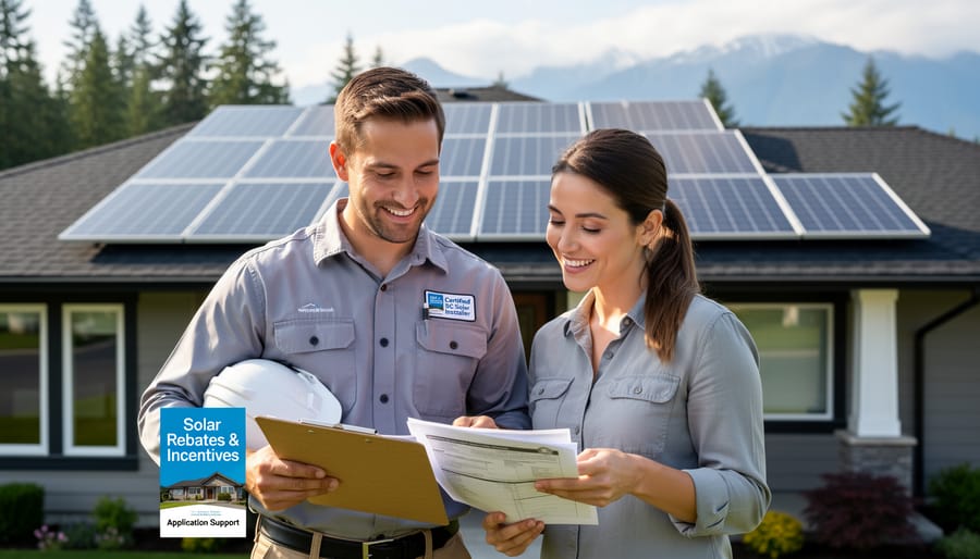 Certified solar installer working on residential solar panel installation in British Columbia