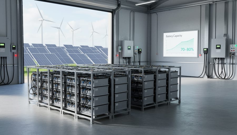 Repurposed EV battery module displayed alongside residential energy storage system