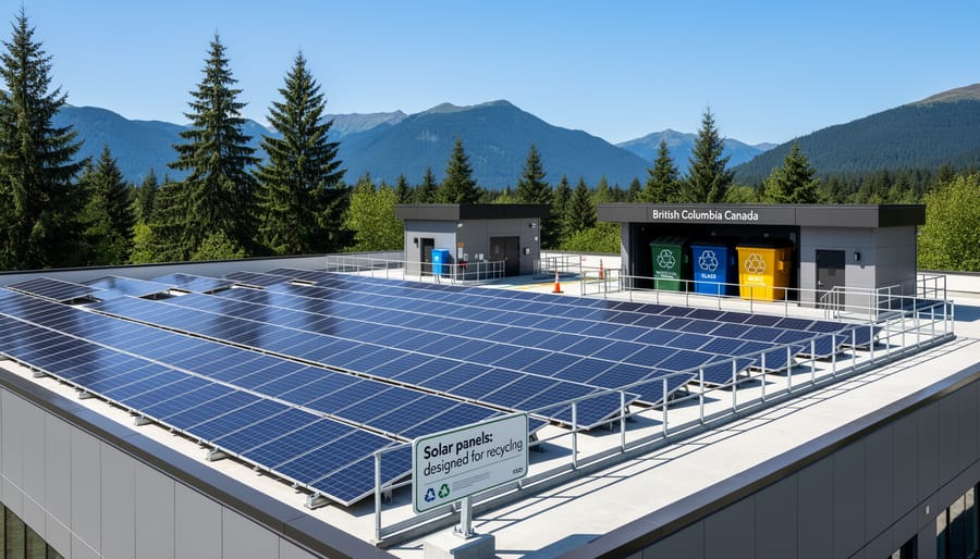 Solar installer mounting new energy-efficient panels on residential roof in British Columbia