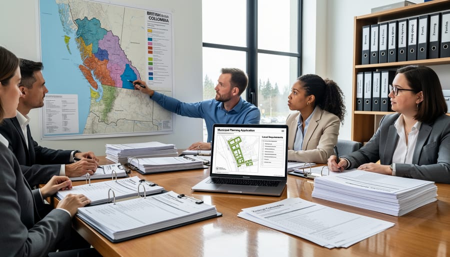 Person reviewing solar project planning documents and permits on desk
