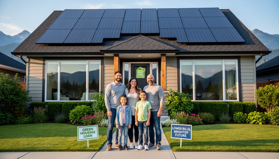 BC family standing proudly in front of their solar-powered home
