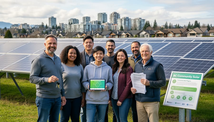 Group of diverse BC residents at community solar facility