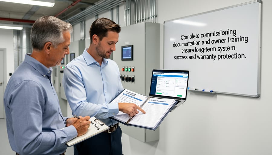 Solar installer providing documentation and system training to commercial building owner