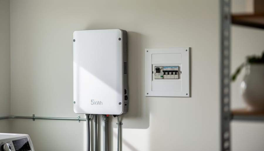 5kWh battery backup unit mounted on wall in residential garage