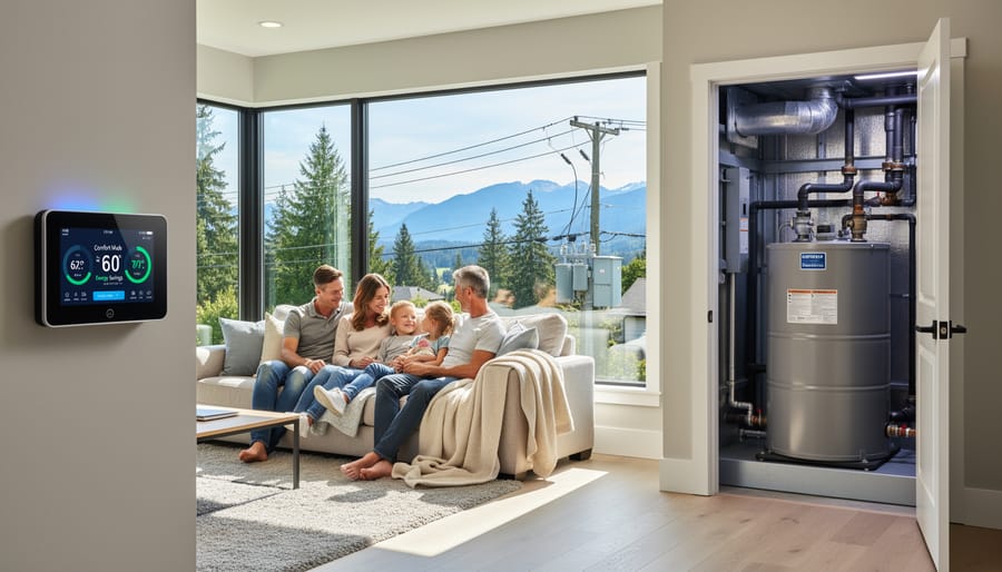 Family enjoying comfortable home with mountain views in British Columbia